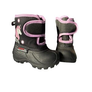 Unicorn Kids Winter Boots -size 4  Black and Pink